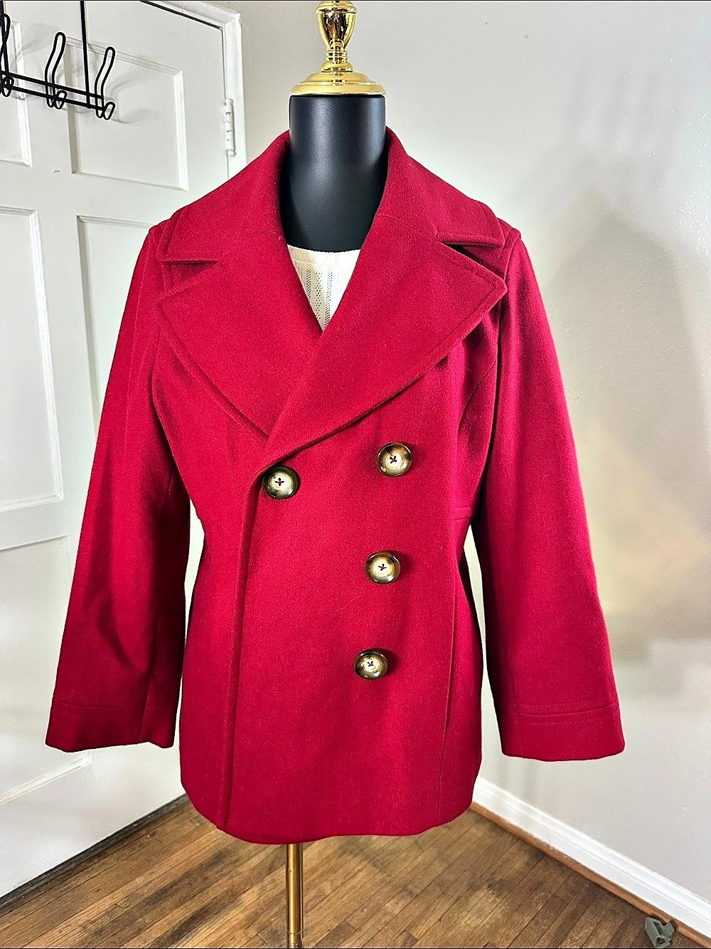 Michael Kors Wool Pea Coat in Red Size Medium Like New